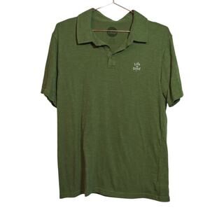 Life is Good Men's Green Polo Shirt Word Mark Stack Lightweight Cotton Size Sm
